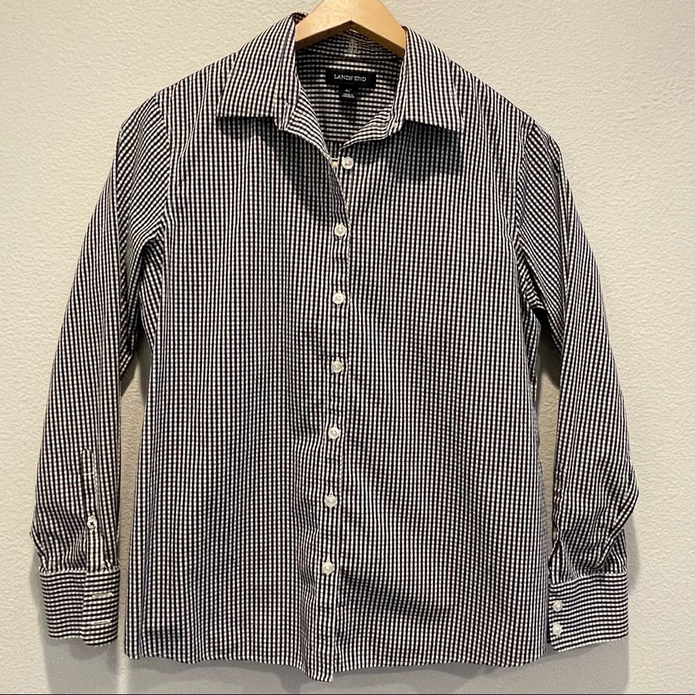 Lands end black gingham checked button down